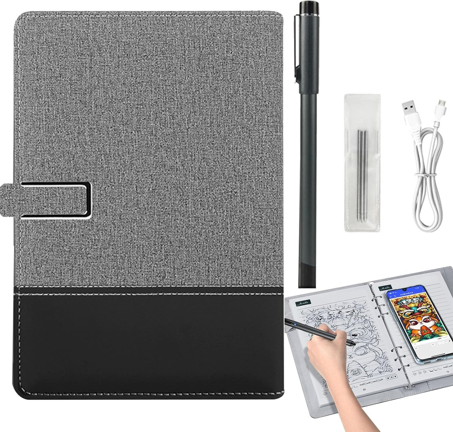 Smart Sync Pen and Notebook, Replaceable Pen Tips and Paper, with Fingerprint Unlock and Note Playback Function, Bluetooth Connectivity
